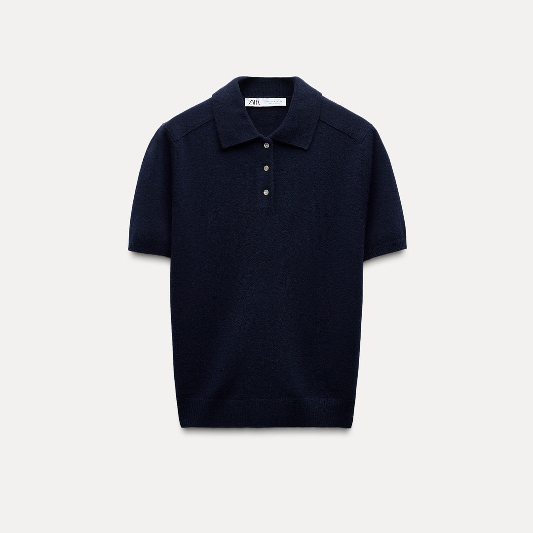 Moudda ZARA - Pull polo en laine RWS, détail patch épaule - Tunisie 2