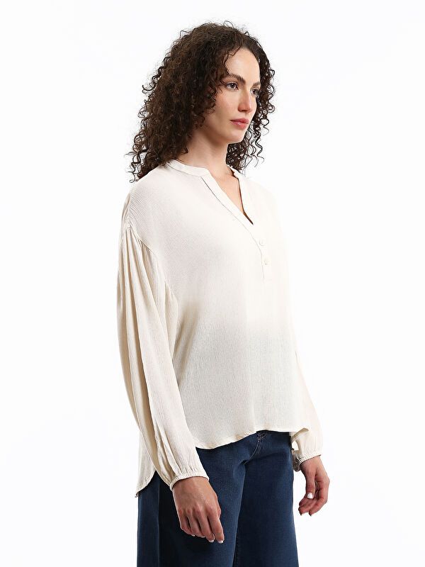 Moudda LC Waikiki - Blouse tissée manches longues Femme Ecru - Tunisie 4