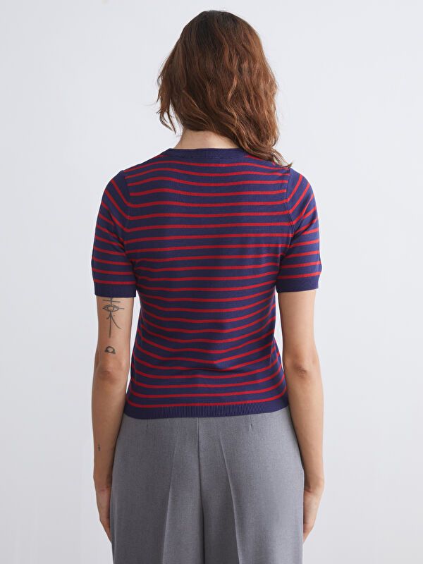 Moudda LC Waikiki - Pull tricot manches courtes Femme Rayures rouges - Tunisie 4