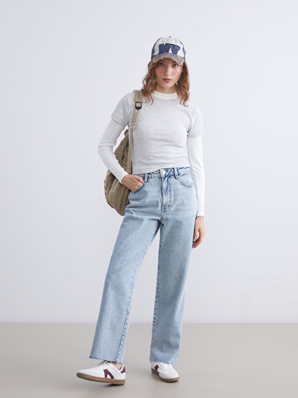 Moudda LC Waikiki - Pantalon tissé en denim Femme Bleu clair - Tunisie 1