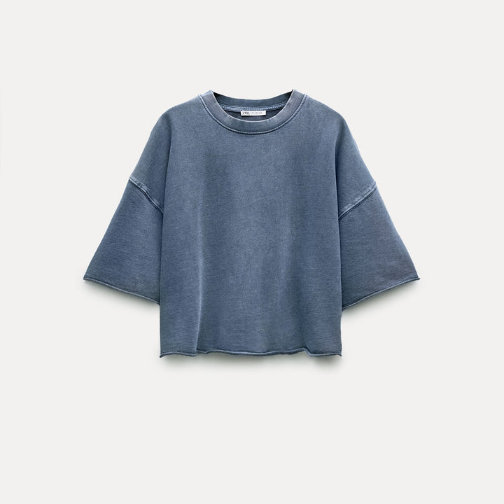 Moudda ZARA - Bleu/indigo – sweat terry manches courtes col rond - Tunisie 2