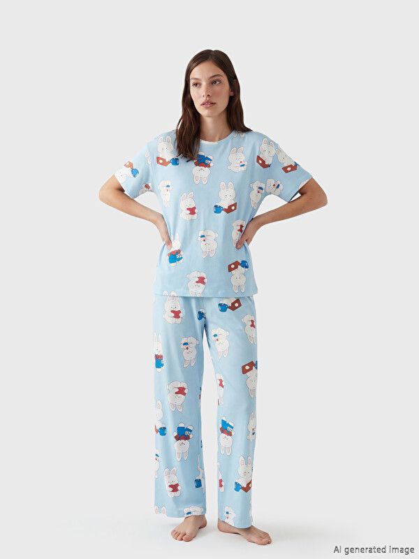 Moudda LC Waikiki - Short-Capri manches courtes pour Femme couleur Bleu imprimé - Tunisie 2