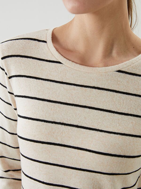 Moudda LC Waikiki - Body jersey manches longues Femme Ecru rayé - Tunisie 3