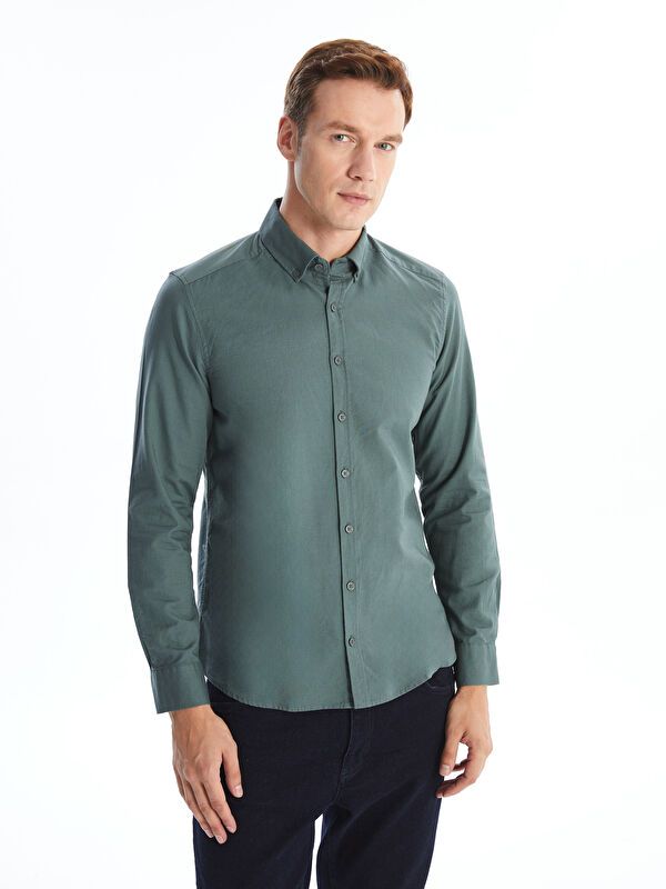Moudda LC Waikiki - Chemise tissée manches longues Homme Vert foncé - Tunisie 1