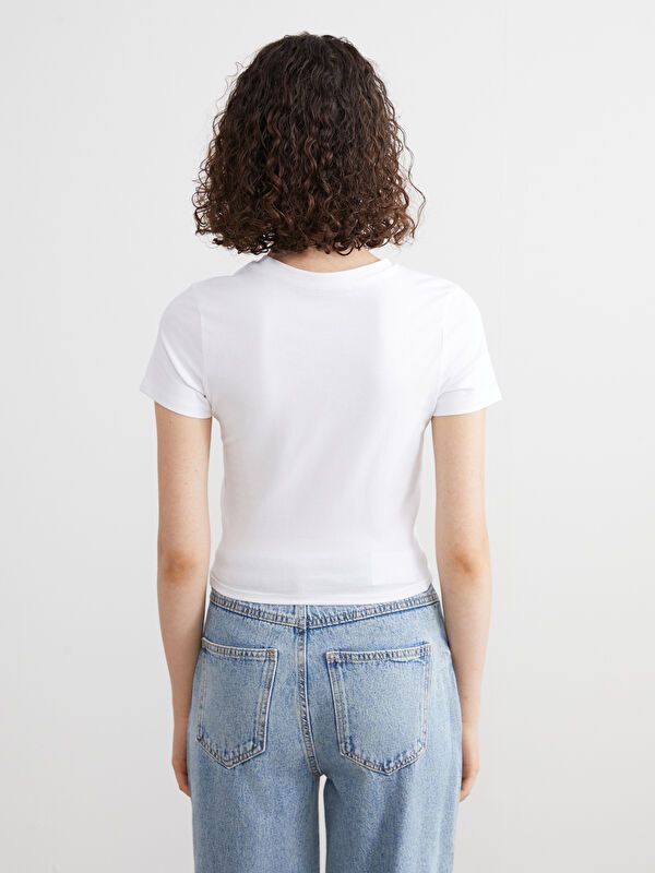 Moudda LC Waikiki - Body imprimé en jersey manches courtes Femme Buxe blanc - Tunisie 4