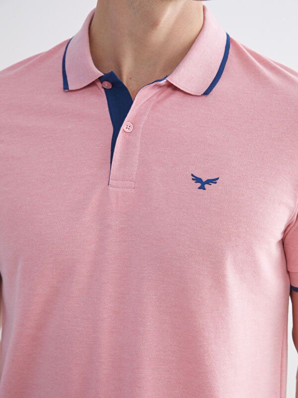 Moudda LC Waikiki - T-shirt col polo basique manches courtes en jersey couleur Rose clair mélangé pour hommes - Tunisie 3