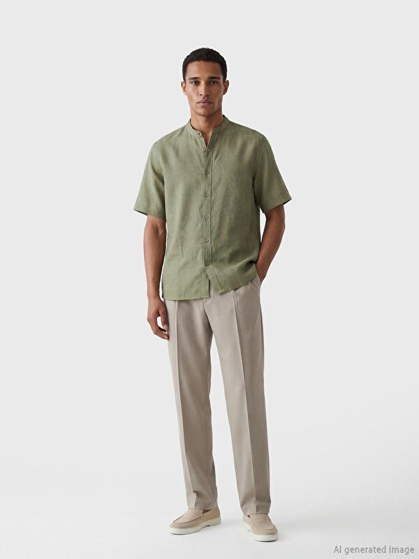 Moudda LC Waikiki - Chemise manches courtes en tissu pour Homme couleur Kaki - Tunisie 2