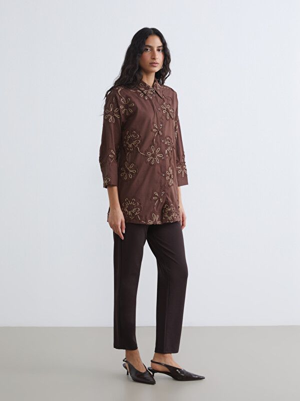 Moudda LC Waikiki - Tunique manches longues en tissu pour Femme couleur Marron - Tunisie 2