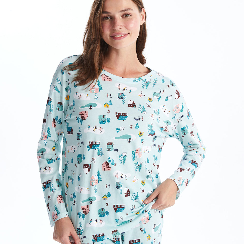 Moudda LC Waikiki - Pyjama en jersey manches longues Femme Bleu pastel imprimé - Tunisie 2