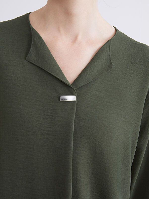 Moudda LC Waikiki - Blouse tissée manches longues Femme Kaki foncé - Tunisie 3