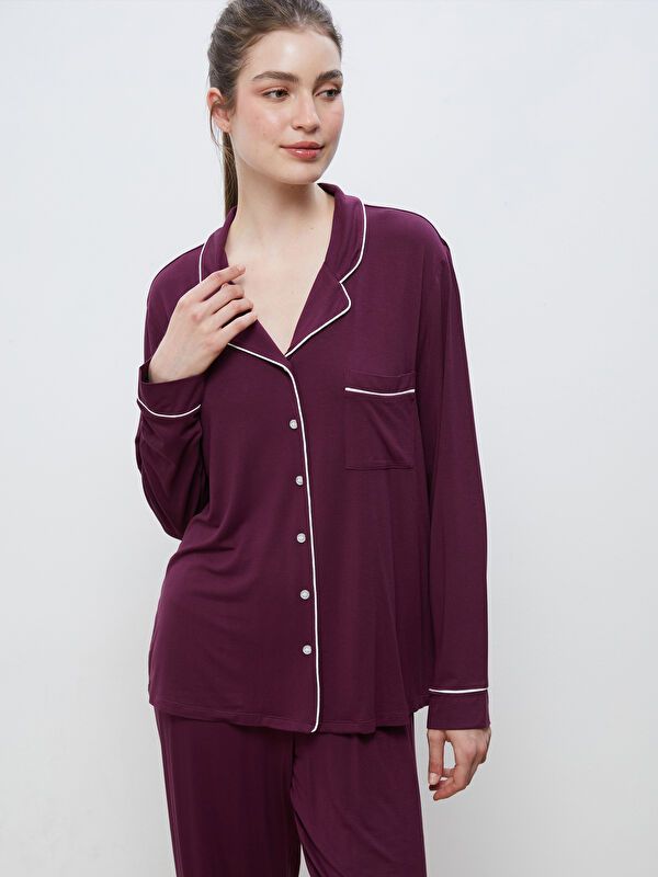 Moudda LC Waikiki - Pyjama en jersey manches longues Femme Prune - Tunisie 2