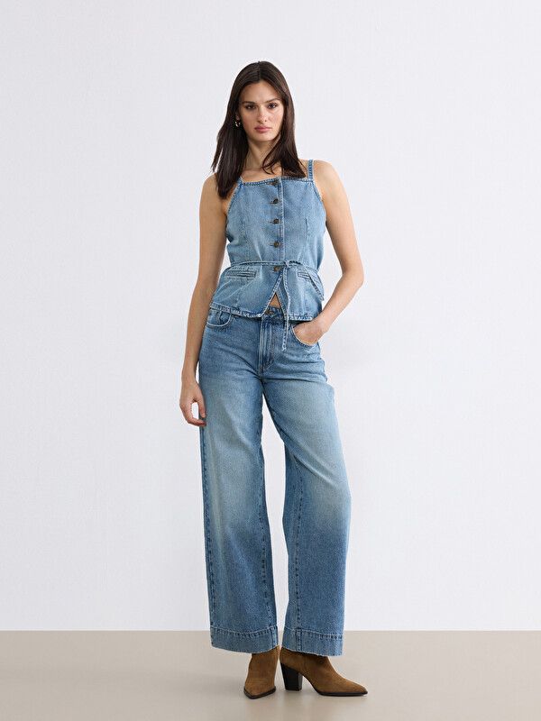 Moudda LC Waikiki - Gilet en jean pour Femme couleur Rodeo Bleu indigo moyen - Tunisie 2