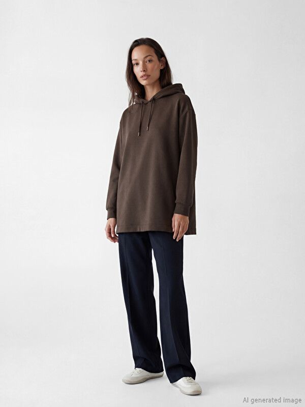 Moudda LC Waikiki - Tunique manches longues en jersey pour Femme couleur Marron foncé - Tunisie 1