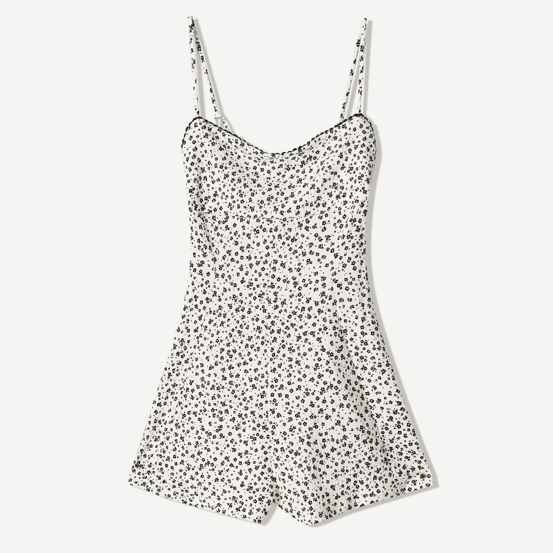 Moudda BERSHKA - Combinaison Courte Bretelles - AOP Fleurs & Dentelle - Tunisie 1
