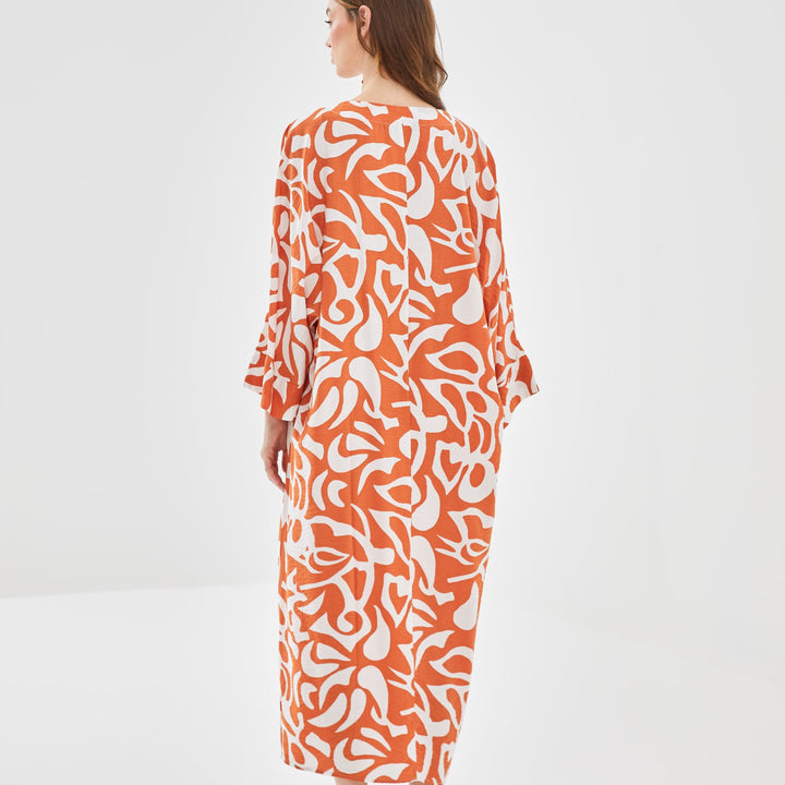 Moudda LC Waikiki - Robe tissée manches courtes Femme Imprimé orange - Tunisie 4