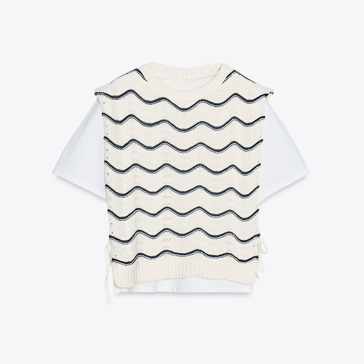 Moudda ZARA - T-Shirt - Gilet Tricot (Écru/Marinière) - Tunisie 1