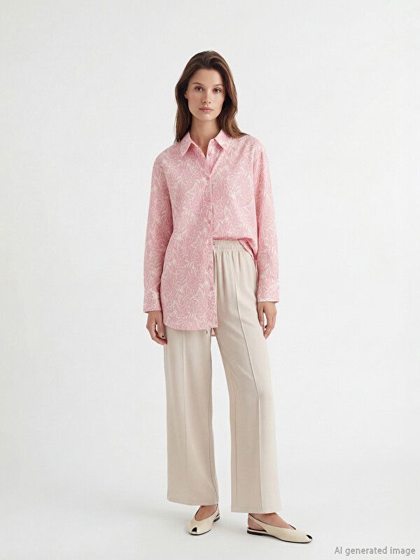 Moudda LC Waikiki - Tunique manches longues en tissu pour Femme couleur Rose imprimé - Tunisie 2