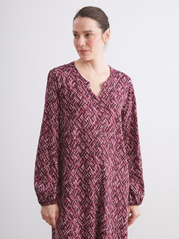 Moudda LC Waikiki - Robe jersey manches longues Femme Imprimés bordeaux - Tunisie 2