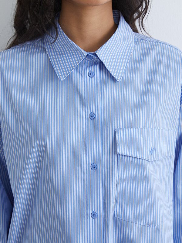 Moudda LC Waikiki - Tunique manches longues en tissu pour Femme couleur Bleu rayé - Tunisie 3