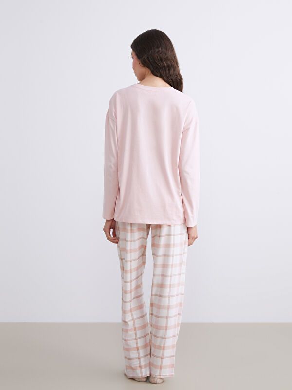 Moudda LC Waikiki - Pyjama en jersey manches longues Femme Carreaux rose terneux - Tunisie 4