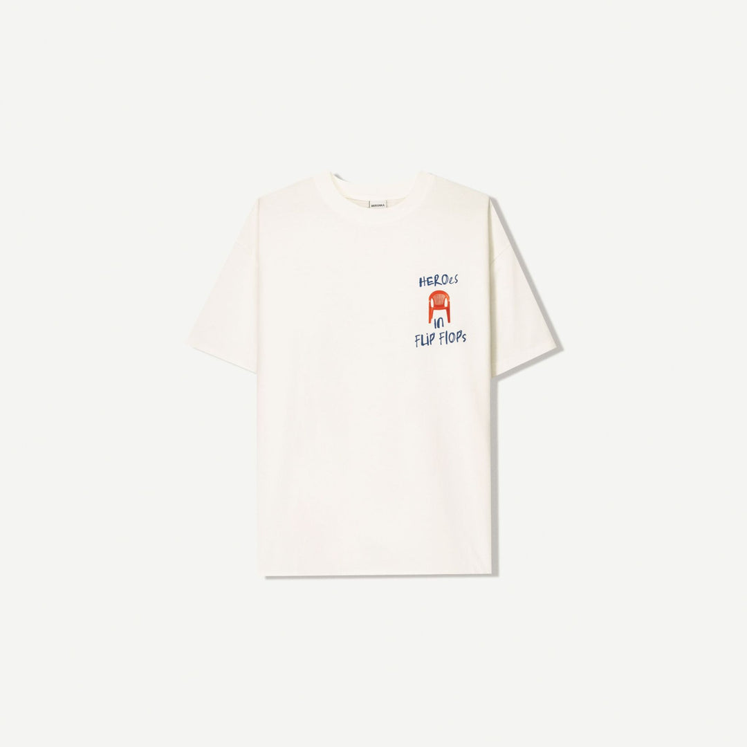 Moudda BERSHKA - T-Shirt Oversize - Col Rond & Imprimé Ange/Chaise/Ours - Tunisie 1