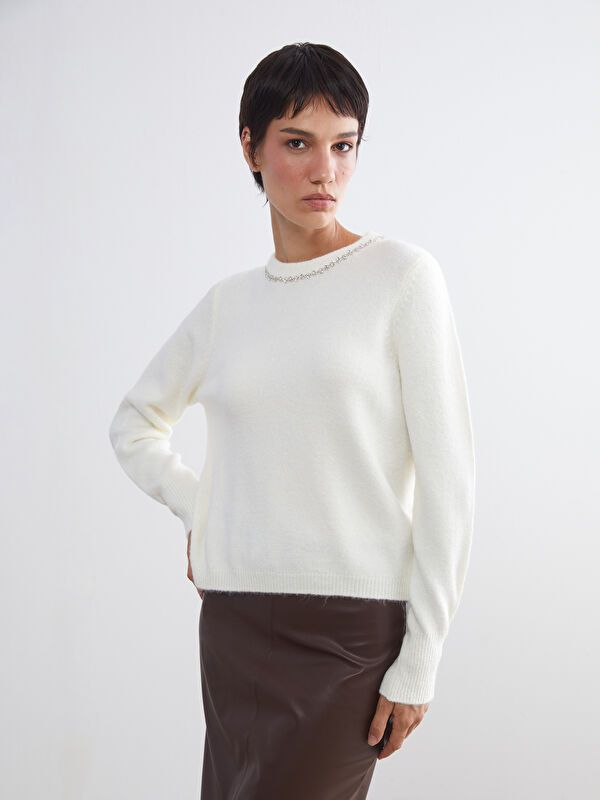 Moudda LC Waikiki - Pull tricot moyen Femme Mélange écru - Tunisie 1