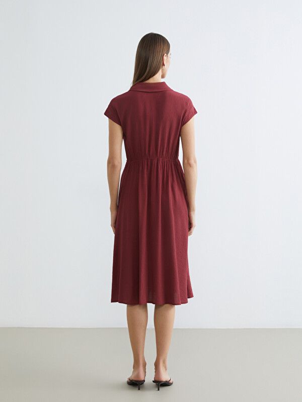 Moudda LC Waikiki - Robe manches courtes en tissu pour Femme couleur Bordeaux - Tunisie 4