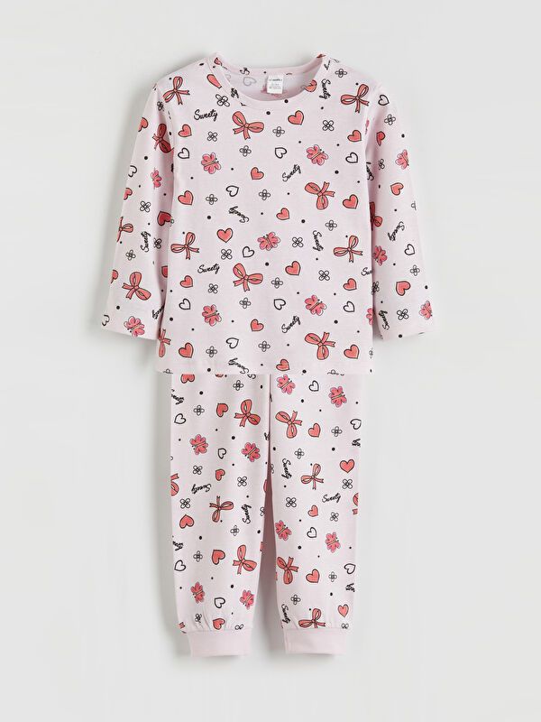 Moudda LC Waikiki - Pyjama manches longues en jersey mi-saison couleur Rose imprimé pour filles - Tunisie 1