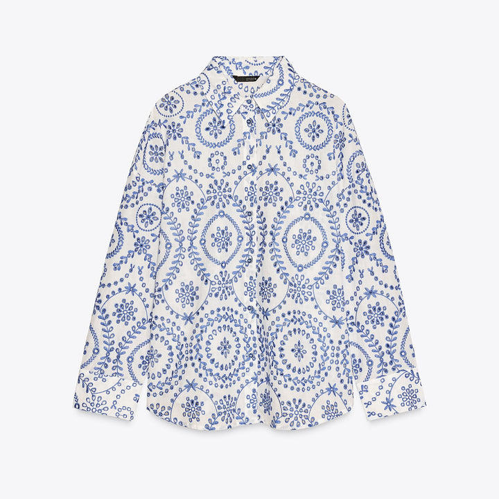 Moudda ZARA - Chemise - Broderie Bleu/Blanc - Tunisie 1
