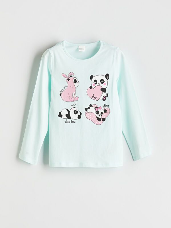 Moudda LC Waikiki - Pyjama en jersey manches longues moyen Fille Bleu aqua pâle - Tunisie 2