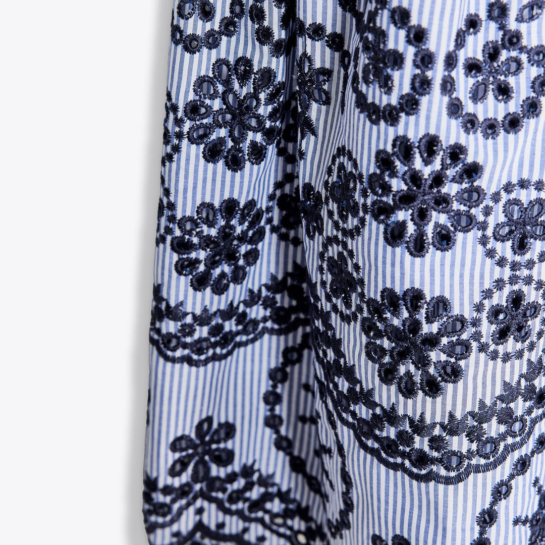Moudda ZARA - Robe Midi - Rayure, Broderie Suisse, Off-Shoulder & Manches Bouffantes - Tunisie 3