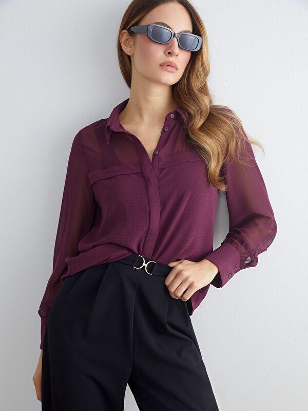 Moudda LC Waikiki - Chemise tissée manches longues Femme Prune - Tunisie 1
