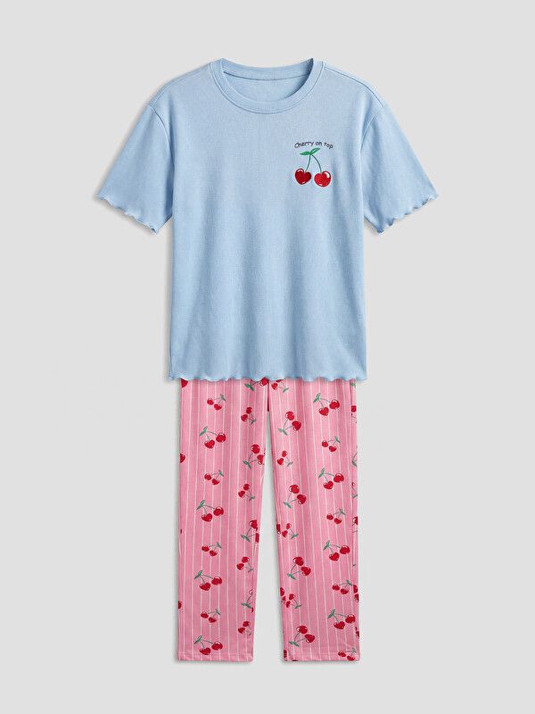 Moudda LC Waikiki - Pyjama manches courtes en jersey pour Fille couleur Bleu clair - Tunisie 1