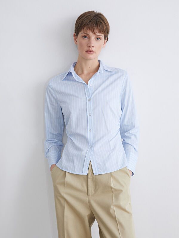 Moudda LC Waikiki - Chemise tissée manches longues Femme Rayures bleues - Tunisie 1