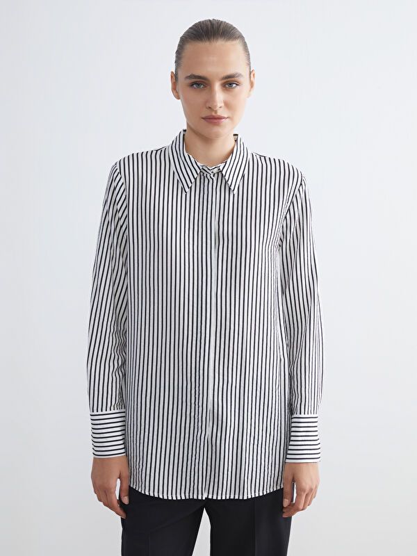 Moudda LC Waikiki - Chemise tissée manches longues Femme Rayures noires - Tunisie 1