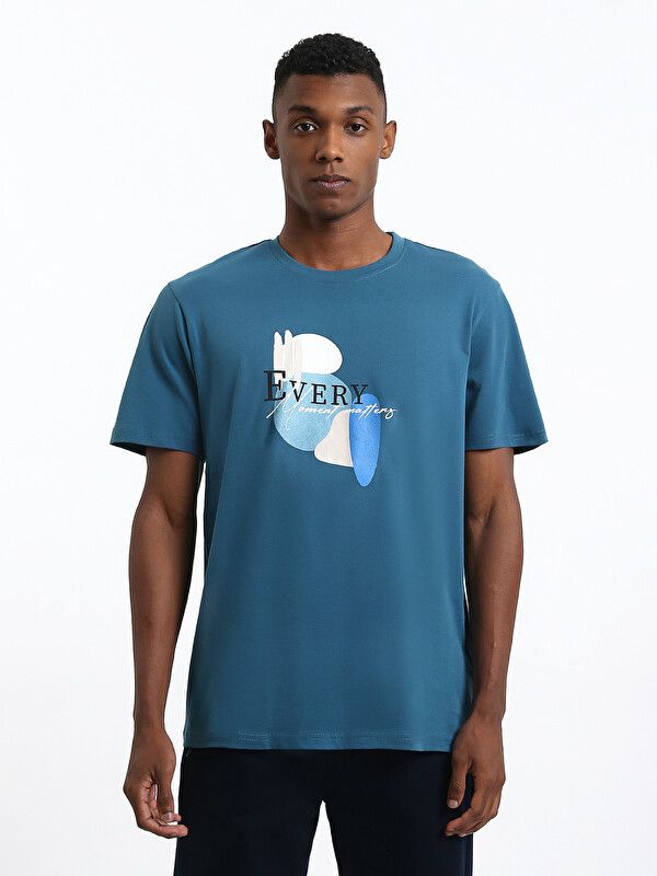 Moudda LC Waikiki - T-shirt imprimé manches courtes en jersey pour Homme couleur Pétrole - Tunisie 1
