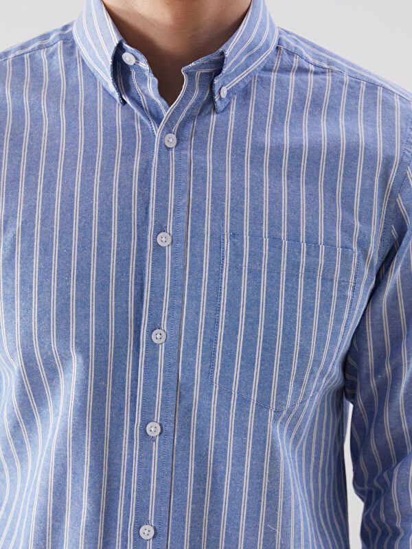 Moudda LC Waikiki - Chemise tissée manches longues Homme Rayures indigo - Tunisie 3