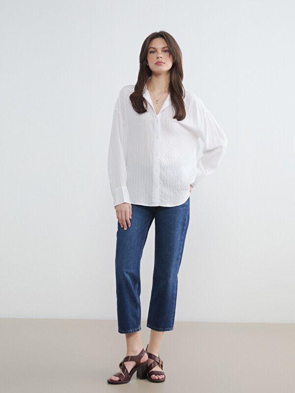 Moudda LC Waikiki - Chemise manches longues en tissu pour Femme couleur Écru - Tunisie 2