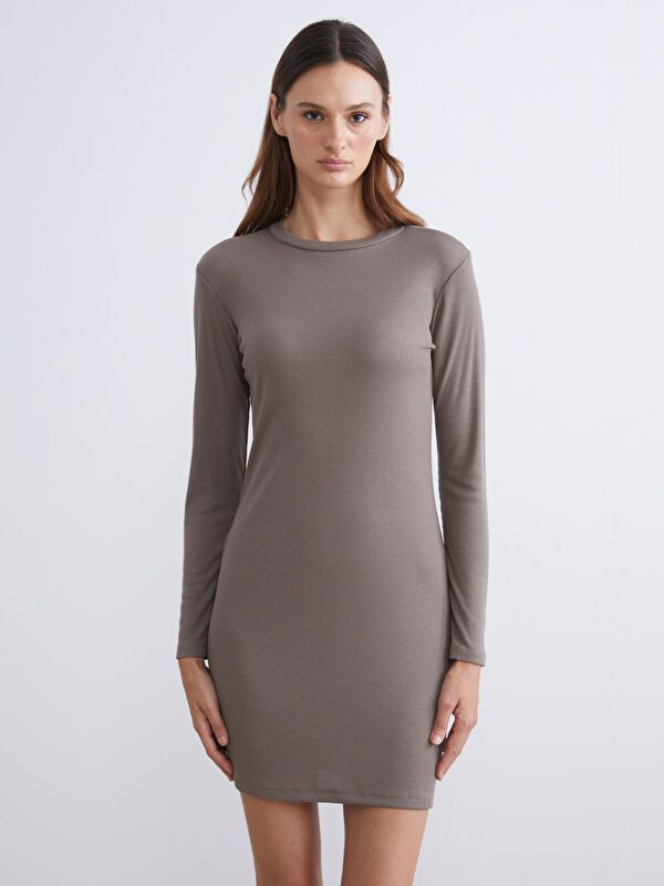 Moudda LC Waikiki - Robe en jersey manches longues Femme Brun clair - Tunisie 1