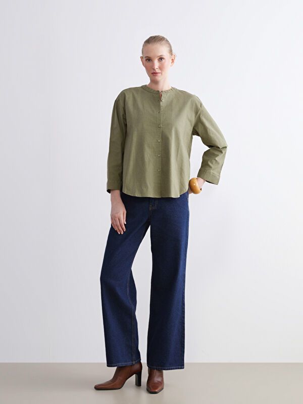 Moudda LC Waikiki - Chemise tissée manches longues Femme Kaki - Tunisie 2