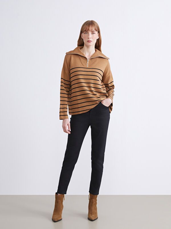 Moudda LC Waikiki - Pull épais en tricot couleur Marron clair rayé pour femmes - Tunisie 2