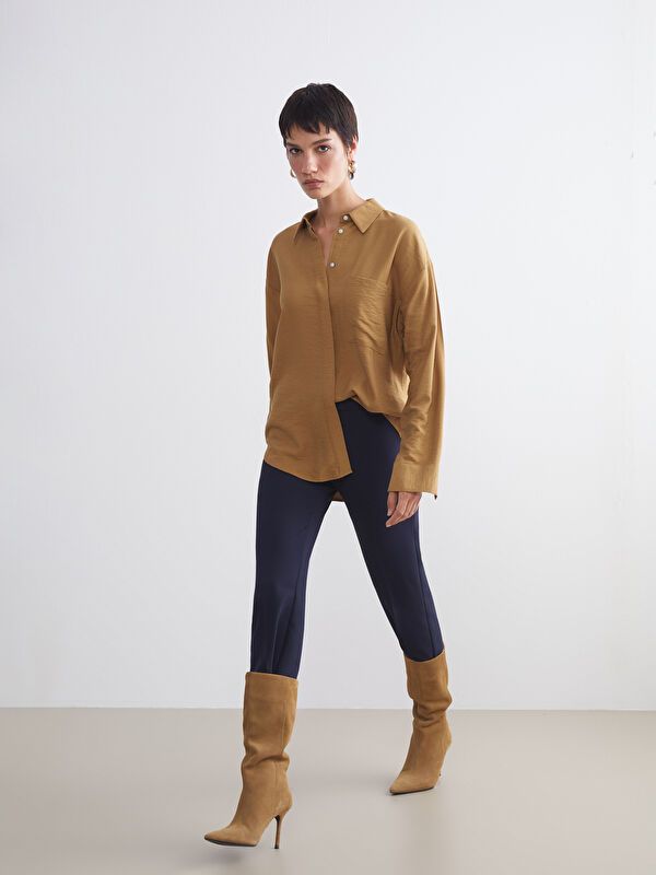 Moudda LC Waikiki - Chemise tissée manches longues Femme Moutarde - Tunisie 2