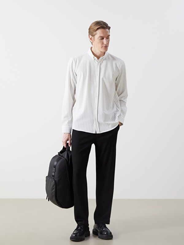 Moudda LC Waikiki - Chemise tissée manches longues Homme Ecru rayé - Tunisie 2