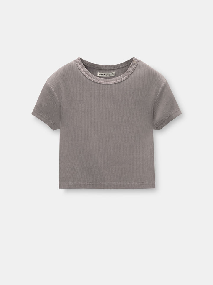 Moudda PULL & BEAR - T-Shirt Basique Crop Côtelé Encolure Ronde - Tunisie 1