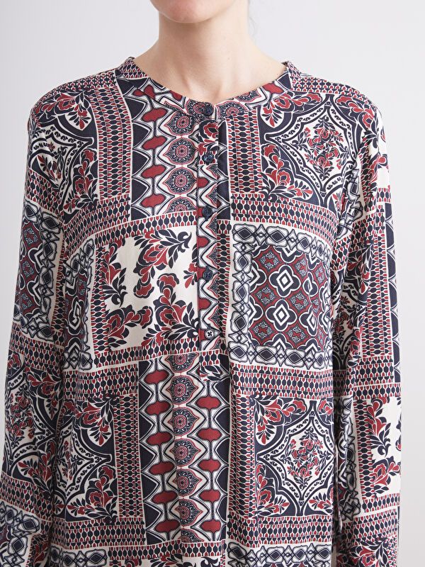 Moudda LC Waikiki - Tunique tissée imprimée manches longues Femme Imprimés bordeaux - Tunisie 3