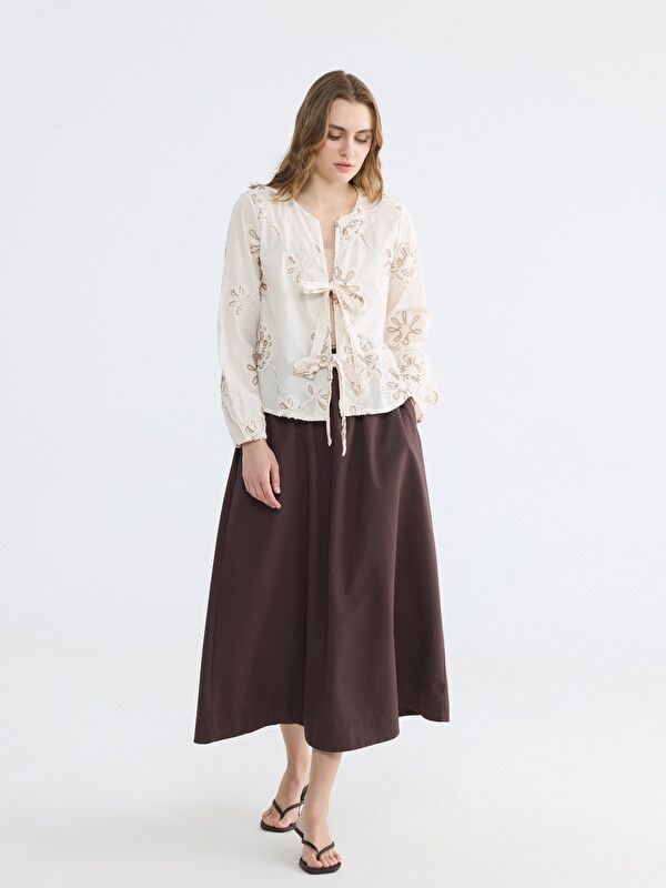 Moudda LC Waikiki - Chemisier (blouse) manches longues en tissu pour Femme couleur Écru - Tunisie 2