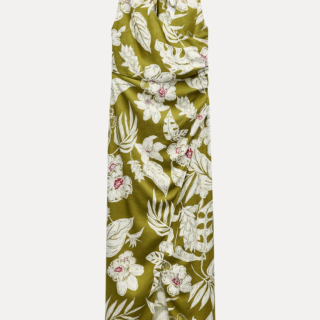 Moudda ZARA - Robe mi-longue lin/viscose décolleté dos imprimé - Tunisie 2