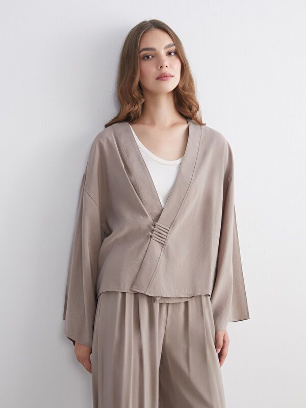 Moudda LC Waikiki - Tunique tissée manches longues Femme Gris fumé - Tunisie 1