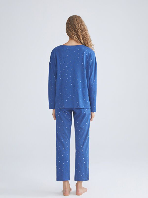 Moudda LC Waikiki - Pyjama en jersey manches longues Femme Impression bleu foncé - Tunisie 4