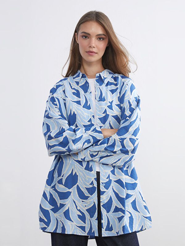 Moudda LC Waikiki - Tunique manches longues en tissu pour Femme couleur Bleu imprimé - Tunisie 1